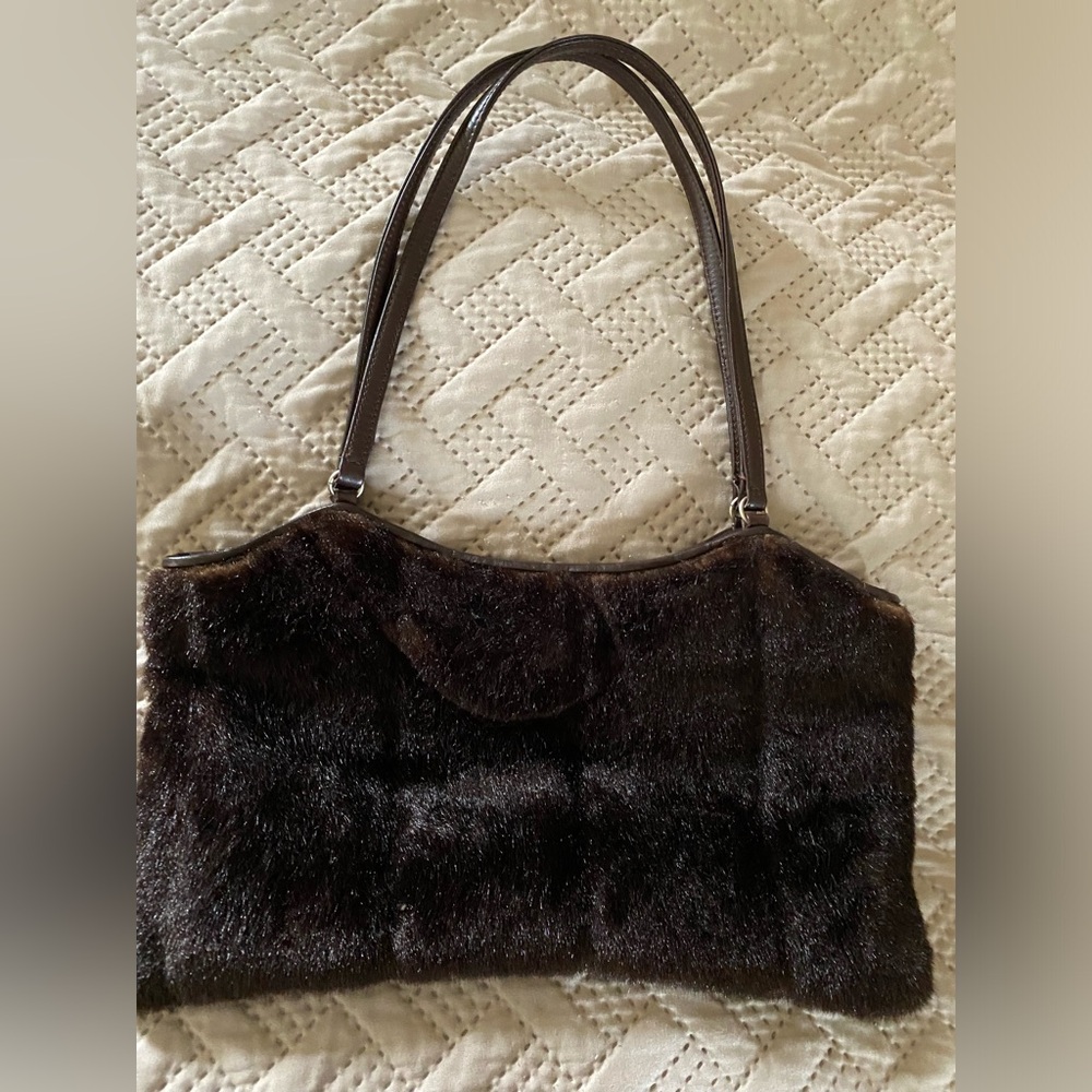Kenneth Cole Faux Fur Brown Purse. Authentic. Leather Straps.